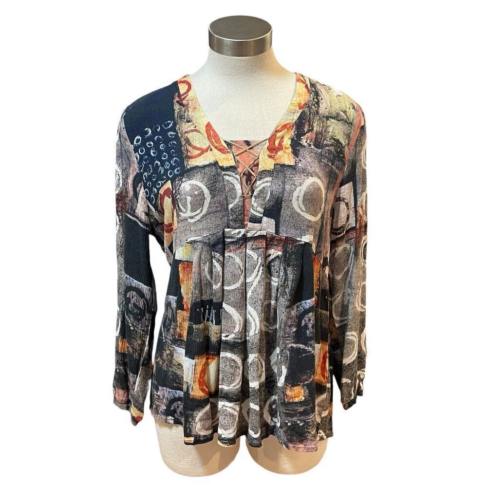 Simply Art by Dolcezza Tunic Top  Colorful Abstract Art to Wear Peasant Sz. L